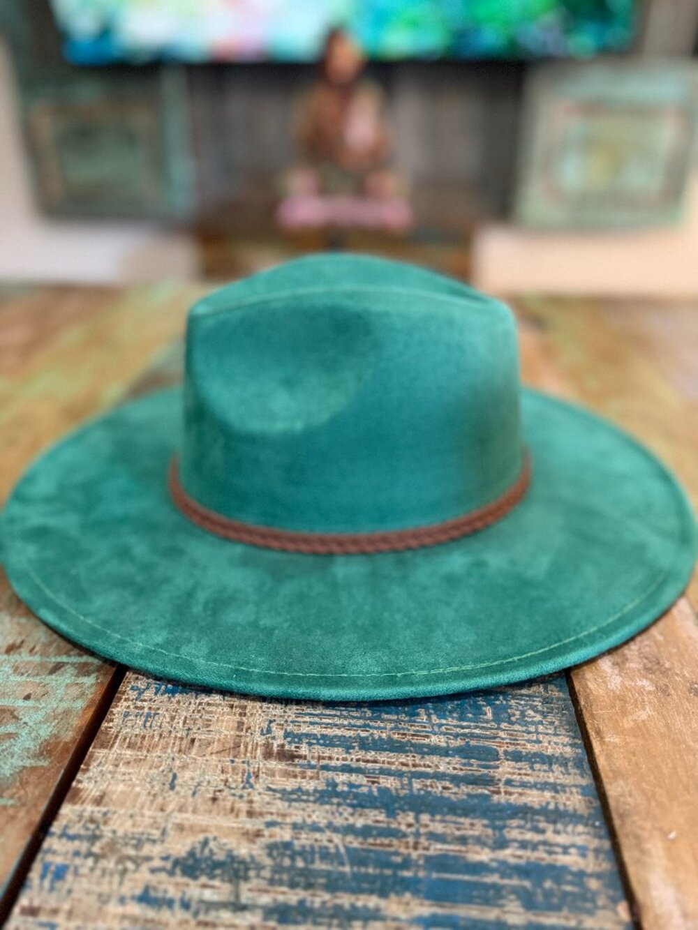 Emerald Green Wide Brim Fedora Western Boho Felt Hat - NWT